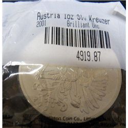 2001 Austria 1 OZ Silver Kreuzer Brilliant Unc