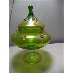 Stemmed Green Glass Bowl