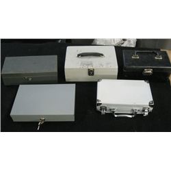 Five misc. metal lock boxes.  Two with keys.