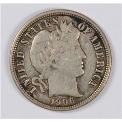 1906-D BARBER DIME, XF