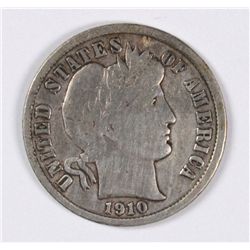 1910-S BARBER DIME, FINE