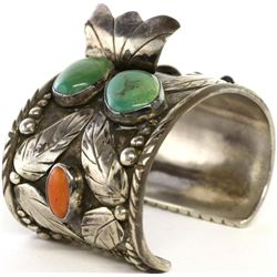 Navajo Mans cuff watch band in sterling silver,