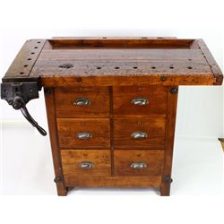 Antique oak and pine cabinet makers bench