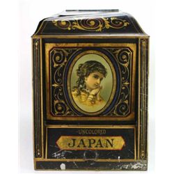 Tin lithograph bulk tea caddy advertising Japan