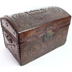 Fine leather brass and tacked trunk in wonderful
