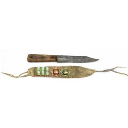 Beaded on leather knife sheath with steel