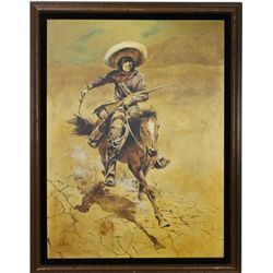 Vintage oil on canvas painting Mexican Bandito