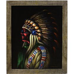 Large oil on velvet painting of Northern Plains