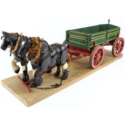 Vintage miniature wagon and team hand carved