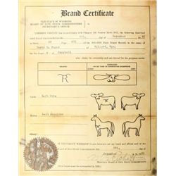 1920 brand certificate for Harry Sager Hilight