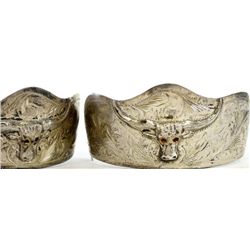 Pair sterling silver boot heels with longhorns