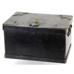 Original iron strong box with hinging top lid