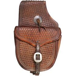 Brown leather saddle bags fully basket stamped