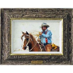 "Mr. Red Suspenders" original oil on board by Bill