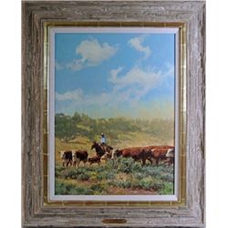 "Bending the Herd" original oil by CA Bill Owen