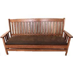 Mission oak couch, seat re upholstered in brown