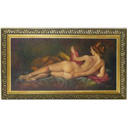Large oil on canvas of reclining nude