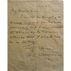 Signed Samuel Clemens letter dated November 21st