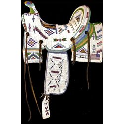 Antique highback saddle fully beaded 16" seat