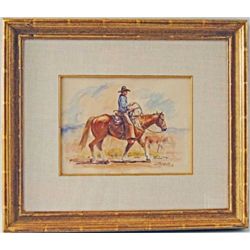 "Jacks Canyon Round Up" watercolor by Joe Beeler