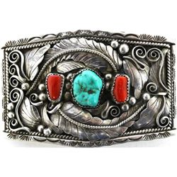 Sterling silver and turquoise with red coral belt