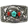 Image 1 : Sterling silver and turquoise with red coral belt
