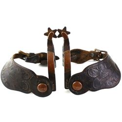 Kelly stamped single mount spurs, copper overlays