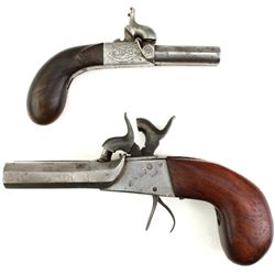Collection of 2 antique double barrel pistols
