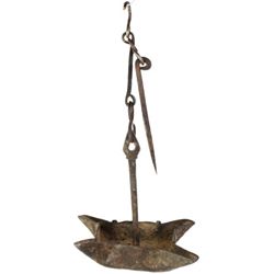 Early hand wrought probably 17th C. Betty oil lamp