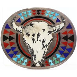 Large heavy sterling belt buckle with buffalo