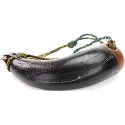 Good early carved black powder horn