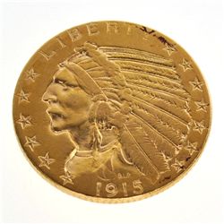 1915 US 5 DOLLAR INDIAN HEAD GOLD COIN