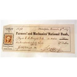 1867 PERSONAL CHECK SIGNED BY JAMES POLLOCK