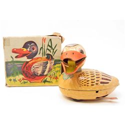 C. 1950S QUACKING DUCK TIN LITHO FRICTION TOY & BOX