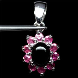 STERLING SILVER BLACK SAPPHIRE & RUBY PENDANT