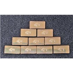 LOT OF 10 5 GRAM GOLD CLAD BUFFALO INGOT BARS