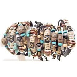 LOT OF 5 HEMP & LEATHER SURFER STYLE BRACELETS