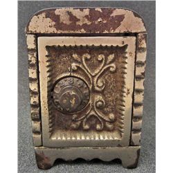 VINTAGE CAST IRON SAFE COIN BANK - CHROME PLATED