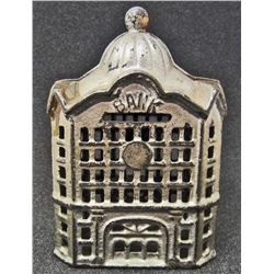 VINTAGE CAST IRON BUILDING COIN BANK