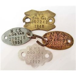 LOT OF 4 VINTAGE NEW YORK STATE DOG LICENSE TAGS