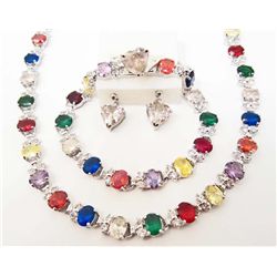18K WHITE GOLD FILLED MULTICOLOR CRYSTAL JEWELRY SET