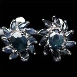 WHITE GOLD OVER STERLING SILVER SAPPHIRE EARRINGS