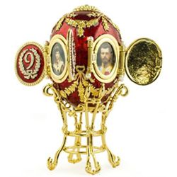 GOLD PLATED CAUCASUS EGG WITH ENAMEL & CRYSTALS