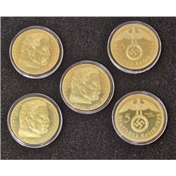 LOT OF 5 GOLD CLAD REICHSMARK COINS