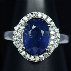 WHITE GOLD OVER STERLING RING W/ BLUE SAPPHIRE & TOPAZ