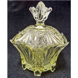 VINTAGE YELLOW ART GLASS CANDY DISH WITH LID