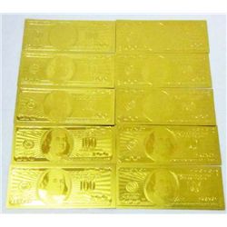 LOT OF 10 24K .999 GOLD 100 DOLLAR BANKNOTES BILLS