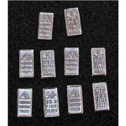 LOT OF 10 5 GRAIN INGOT BARS OF .999 SILVER BULLION