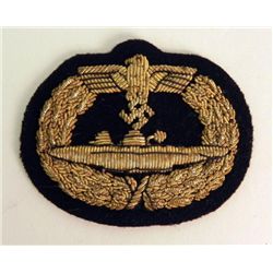 NAZI KRIEGSMARINE U-BOAT WAR BADGE BULLION ON CLOTH