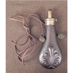 Antique Copper Powder Flask 1800s w/ Plume Design